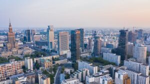 Aerial view of Warsaw downtown