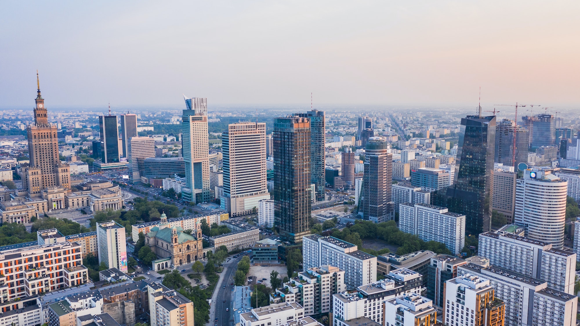 Aerial view of Warsaw downtown